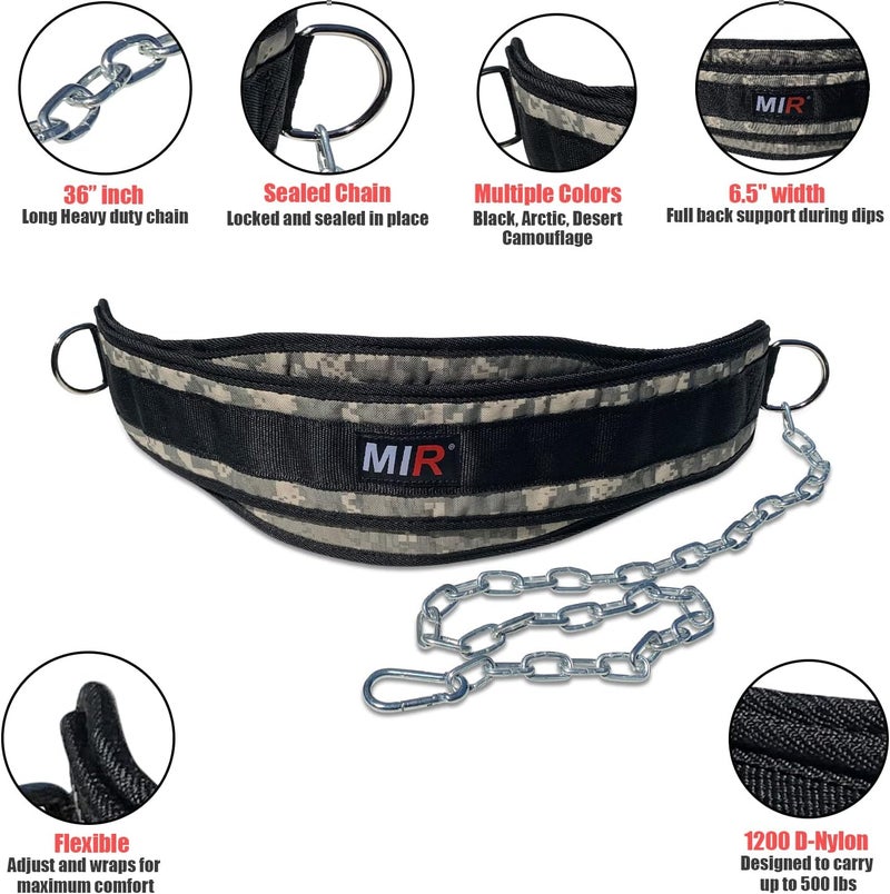 MIR Dip belt With 36" - 38" chain, 500lbs - 650lbs weight capacity, Weight lifting for dips and pullups - Image 2